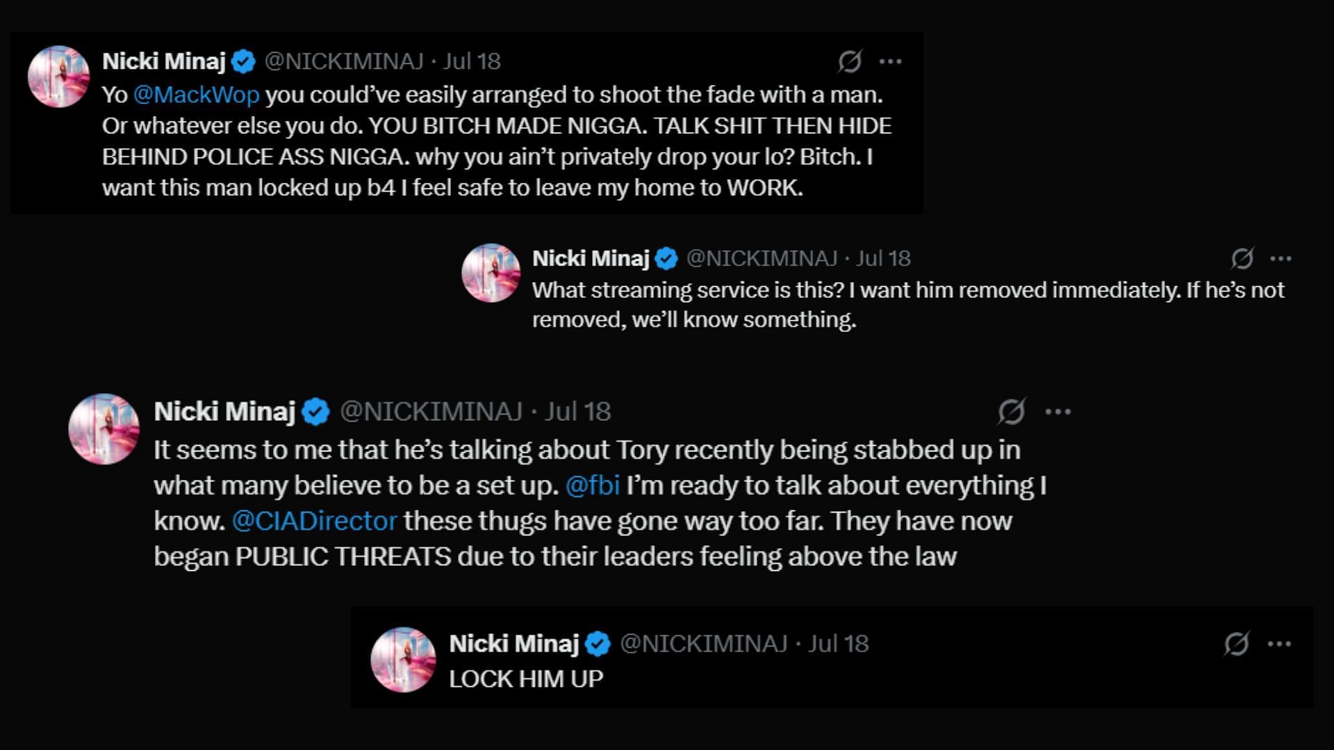 Nicki Minaj&#039;s post on X (Image via X/@NICKIMINAJ)