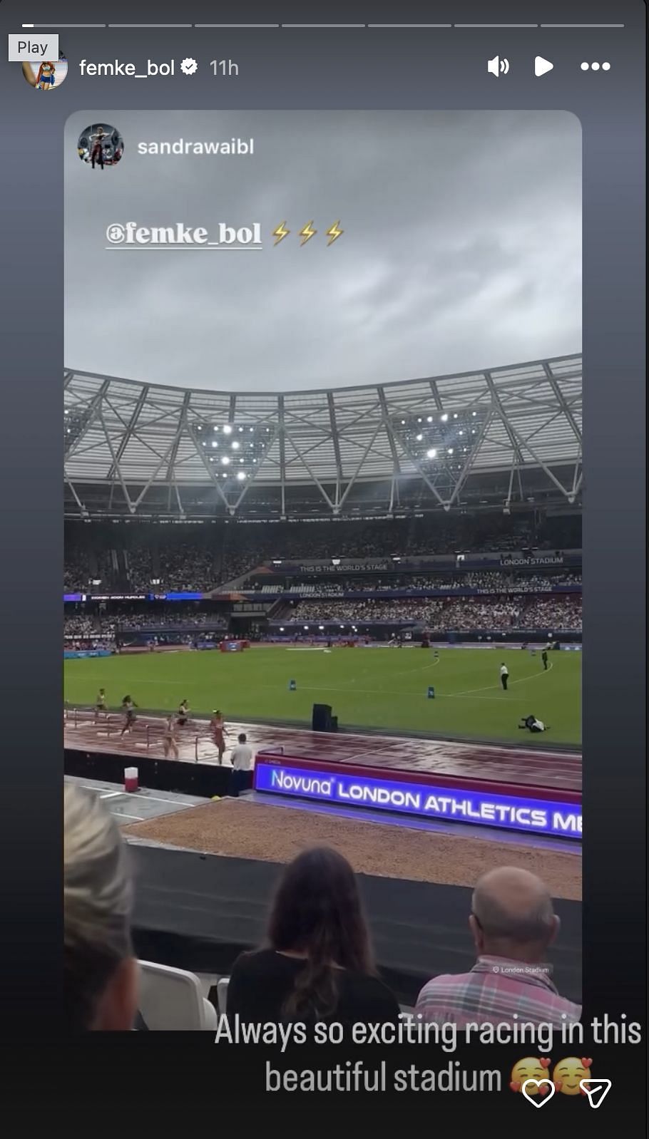 Bol reacts to competing in the London Arena | Instagram@femke_bol