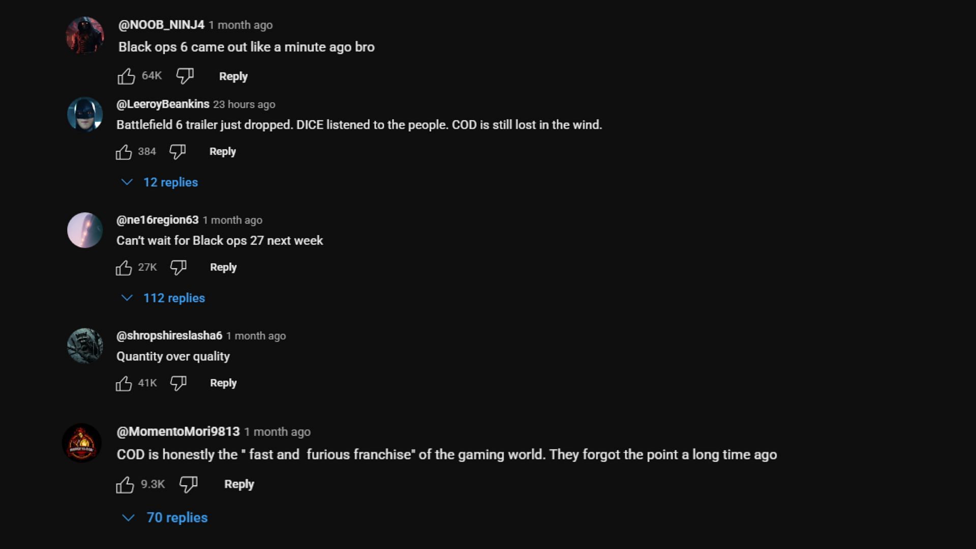 Comments from the community (Image via YouTube || @CallofDuty)