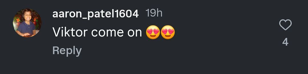 Screenshot from fan's comment on Hovland