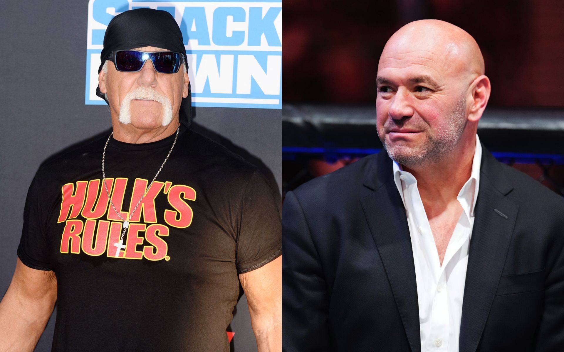 Dana White (right) reacts to Hulk Hogan