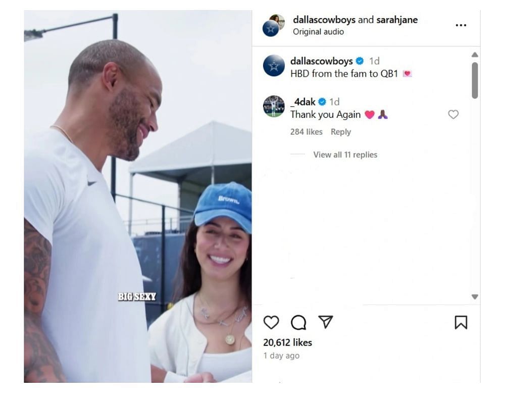 [WATCH] Dak Prescott&#039;s fianc&eacute;e Sarah reveals Cowboys teammate&#039;s special tribute for star QB&#039;s 32nd birthday [IG/@sarahjane &amp; @dallascowboys]