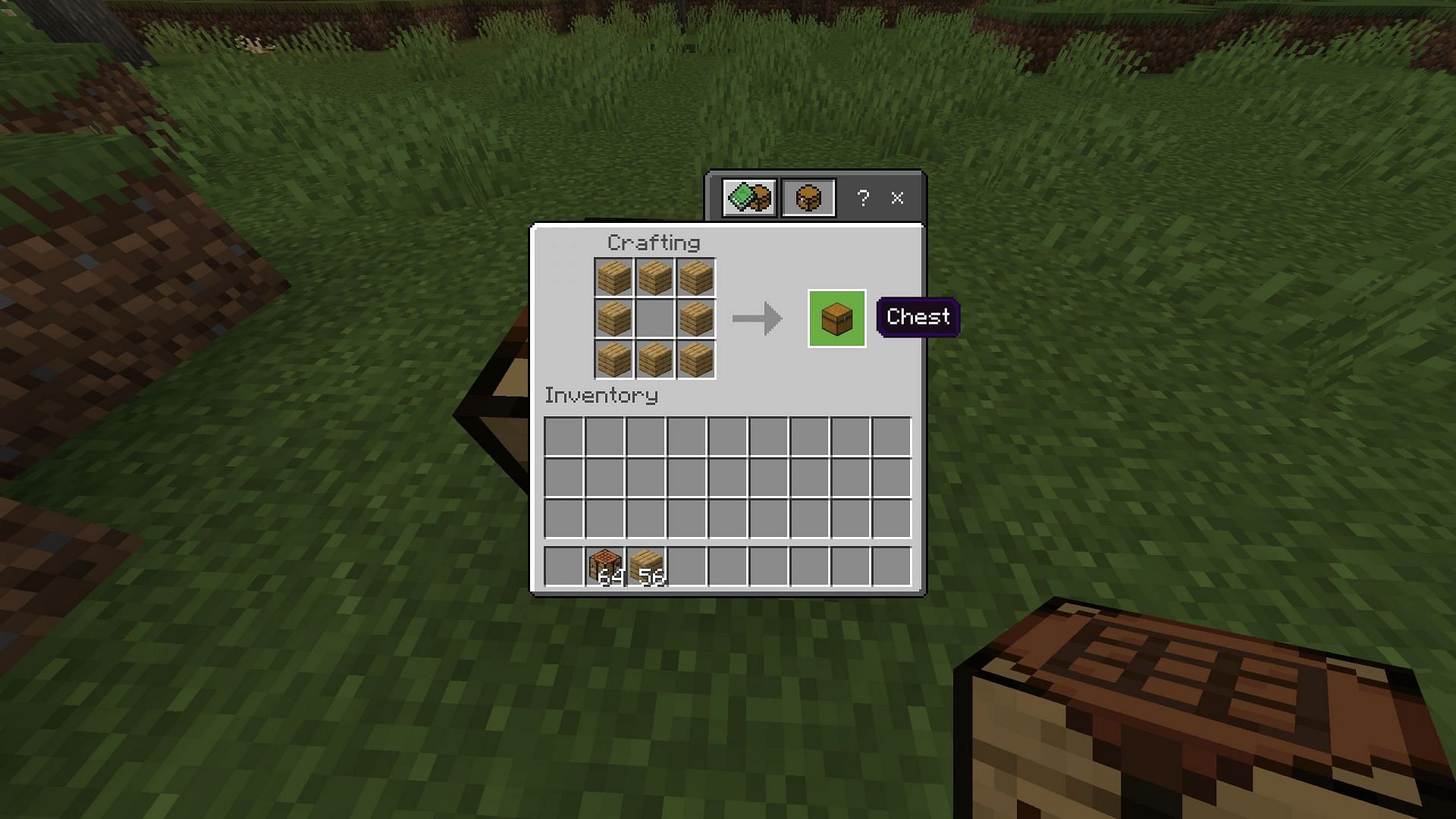 Craft a chest first (Image via Sportskeeda Gaming || Mojang Studios)