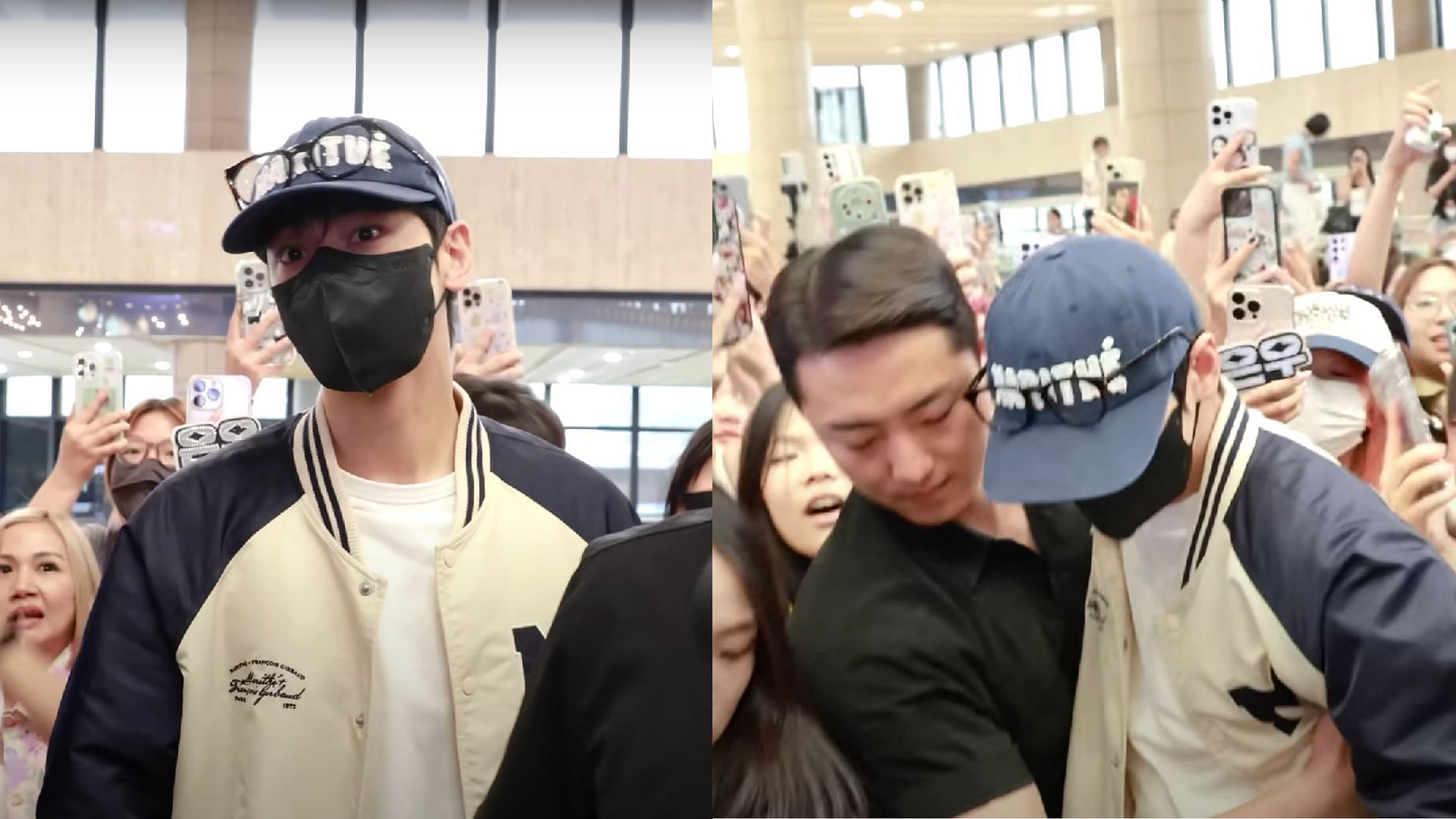 Cha Eunwoo mobbed at the airport (Images via YouTube/KOREA Dispatch)