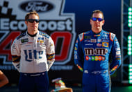 Brad Keselowski (L) and Kyle Busch at the 2017 Ford EcoBoost 400 at Homestead. Source: Imagn