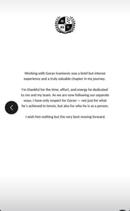 Stefanos Tsitsipas' Instagram Story confirming Goran Ivanisevic's departure from his camp, dated Wednesday, July 23, 2025 (Source: Instagram/stefanostsitsipas98)