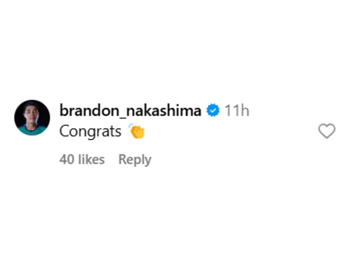 Nakashima&#039;s comment on Instagram