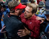 Georgia HC Kirby Smart (L) and former Alabama HC Nick Saban - Source: Imagn
