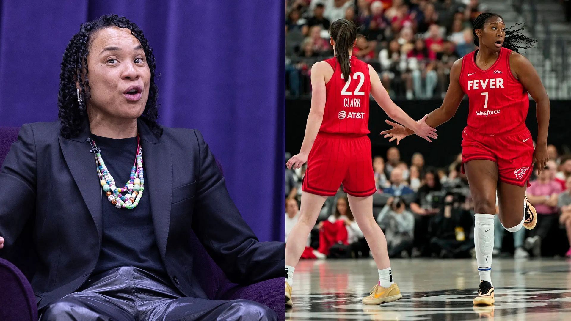 Dawn Staley, Caitlin Clark and Aliyah Boston