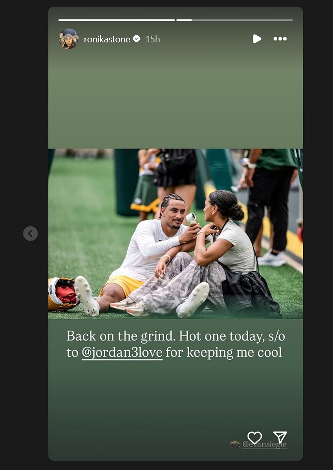 Jordan Love&#039;s wife Ronika gushes over QB&#039;s romantic gesture at sidelines from her Packers camp visit/@ronikastone