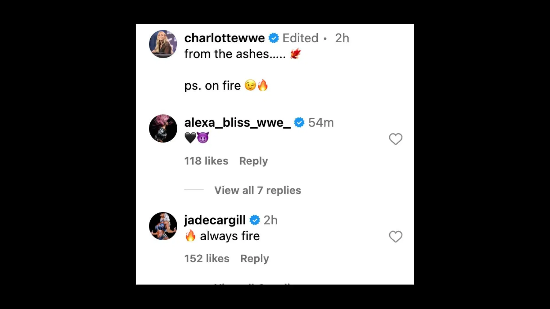 Bliss and Cargill react to the veteran&#039;s message ahead of RAW. [Image credit: Charlotte Flair on Instagram]