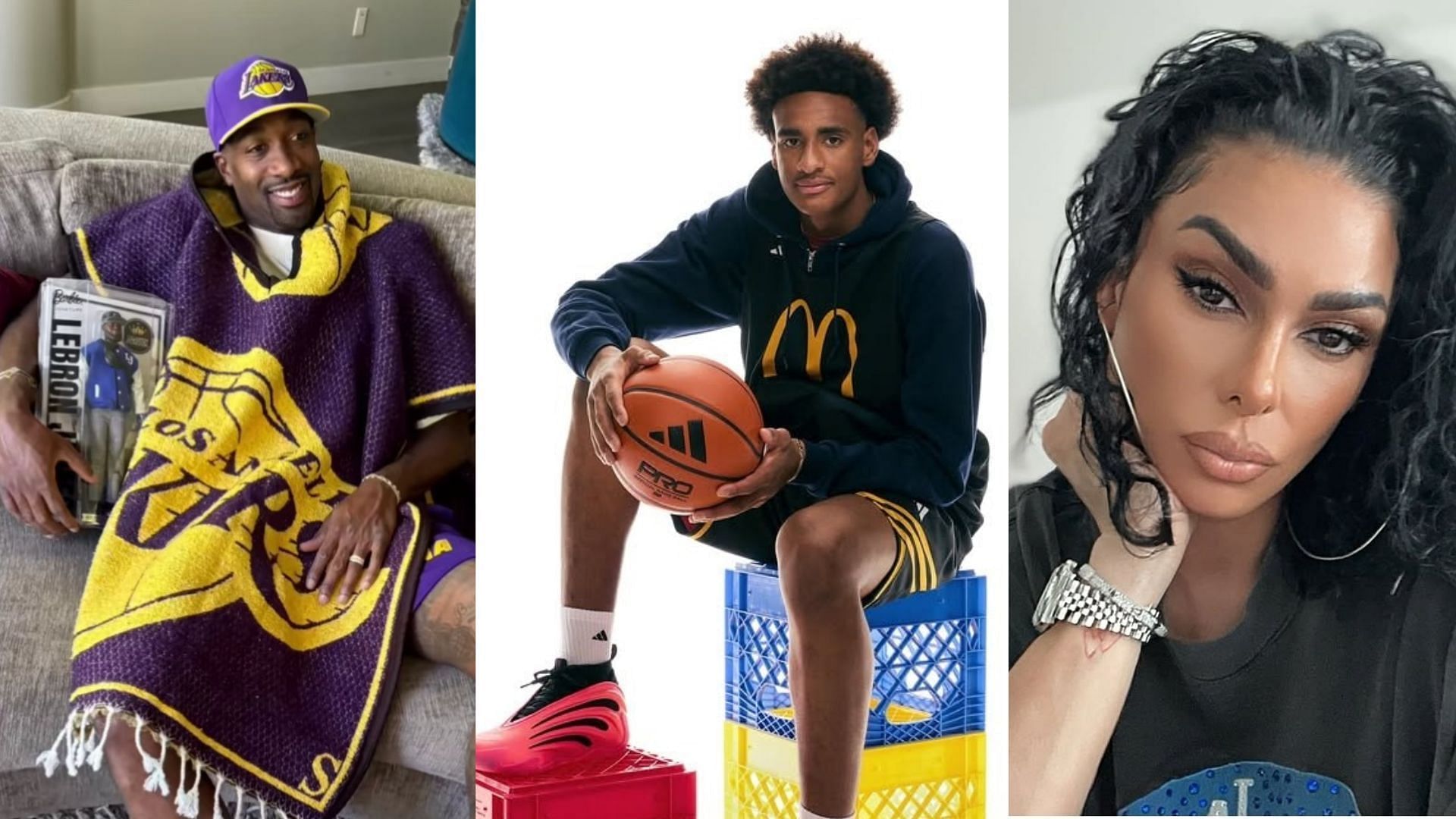 Former NBA star Gilbert  Arenas, His son Alijah Arenas, and ex wife Laura Govan. (Images via Instagram @nochillgil @alijah0arenas and @lauramgovan)