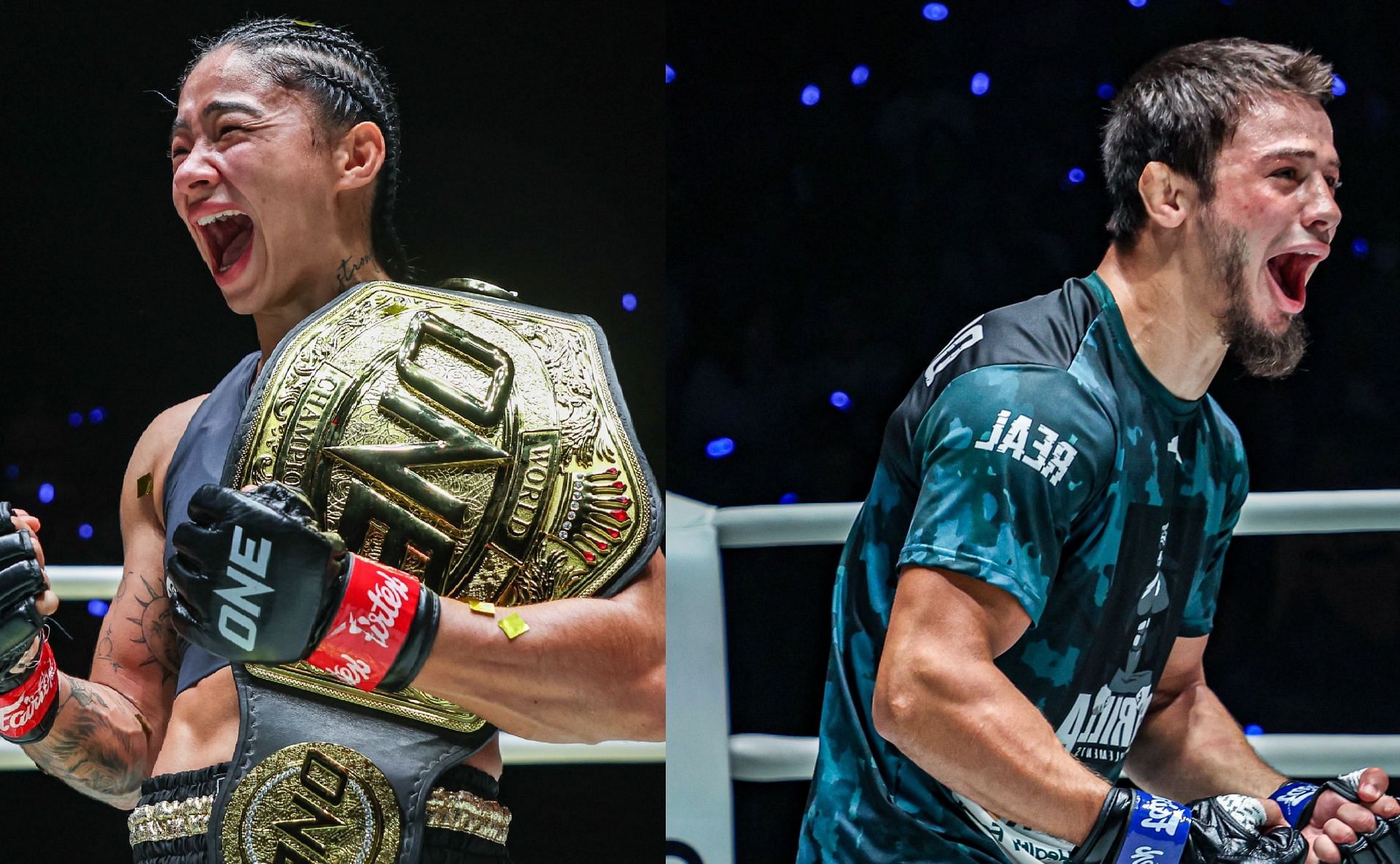 (From left) Allycia Hellen Rodrigues and Abdulla Dayakaev. [Images courtesy from ONE Championship]