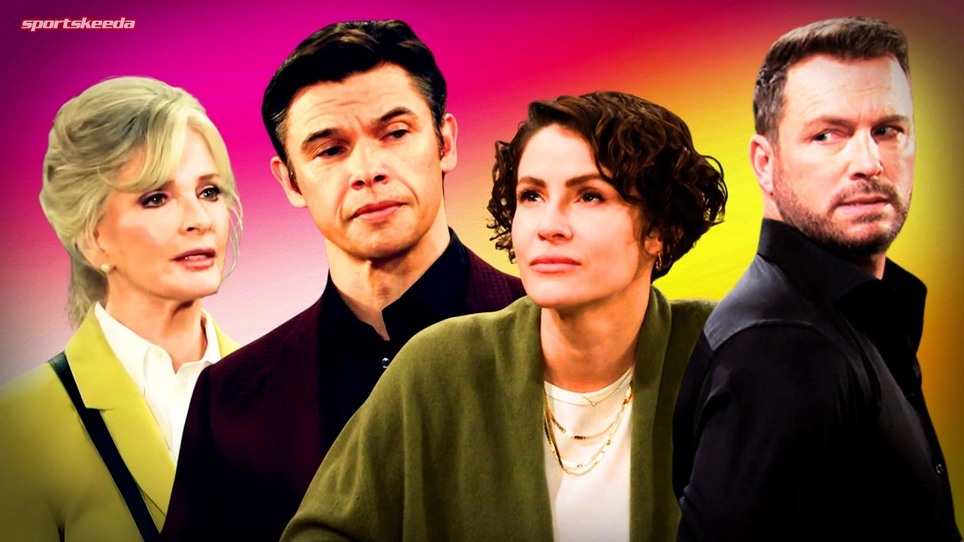 From left, Marlena, Xander, Sarah and Brady on DOOL (Custom edit by Sportskeeda, Original images via Peacock/@Days of Our Lives)