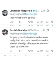 Fans react to Paige Bueckers-Caitlin Clark fumble on Jeopardy game show. (Images via Instagram @DaveBorges)