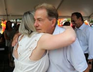 Nick Saban (L) with his daughter Kristen - Source: Imagn