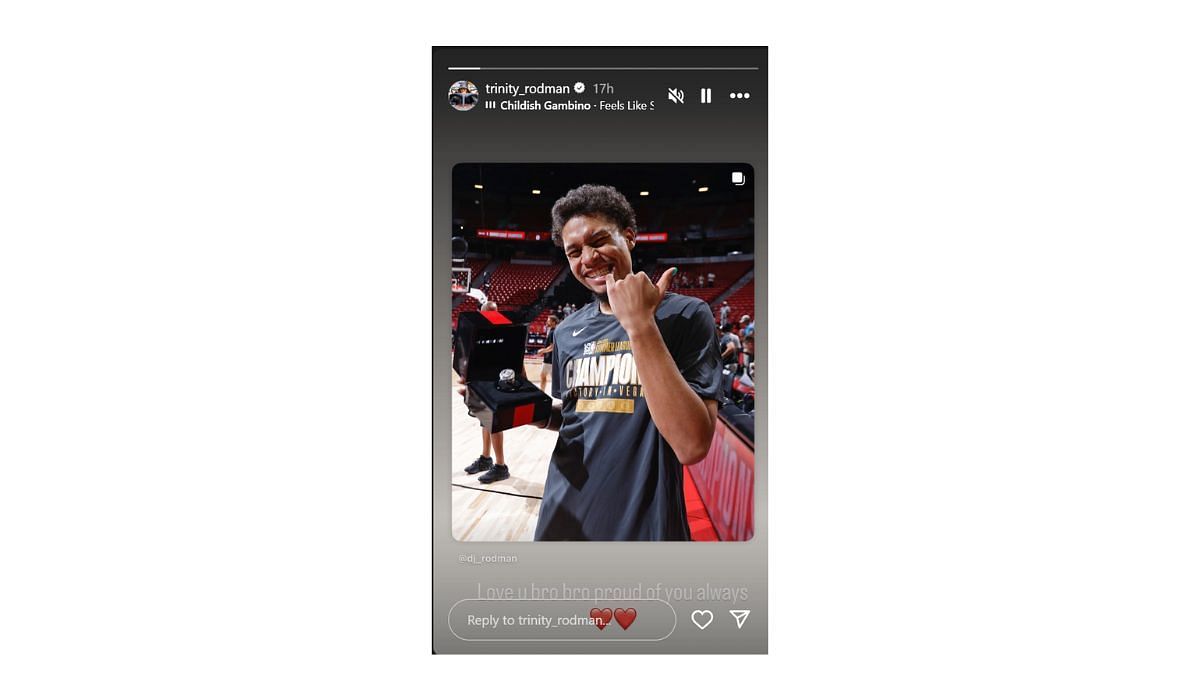 Rodman sends love to her brother on his Summer League victory (Source: Instagram/@trinity_rodman)