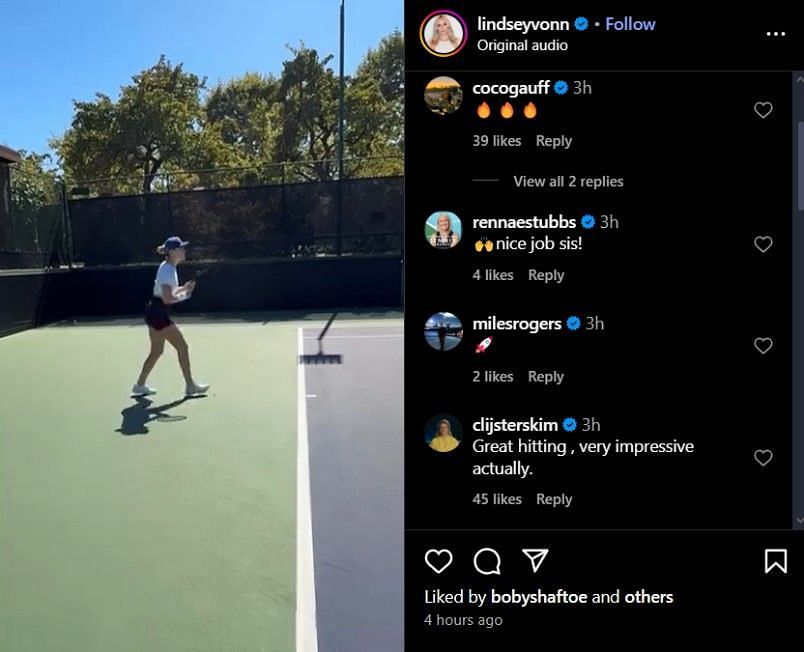 Screenshot of Lindsey Vonn&#039;s Instagram post (@lindseyvonn/ig)