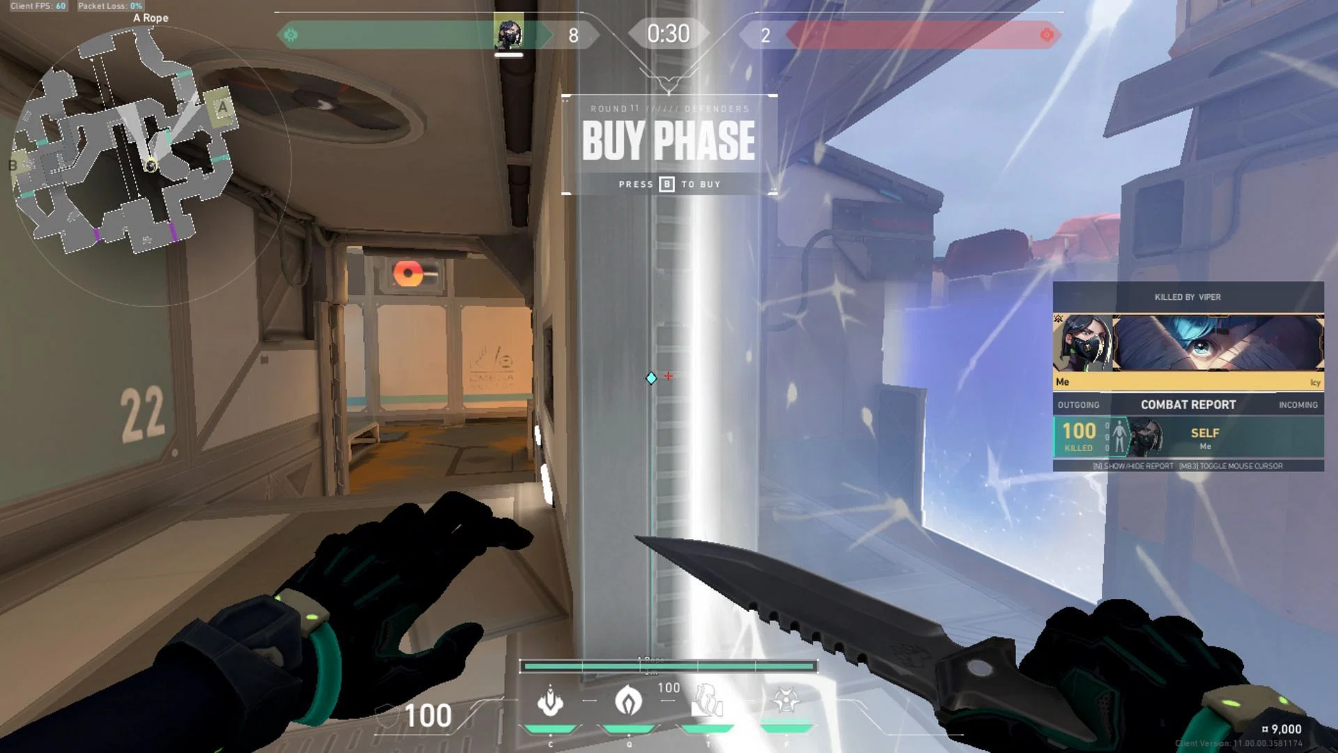 Stand exactly against the barrier touching the pinged wall (Image via Riot Games)