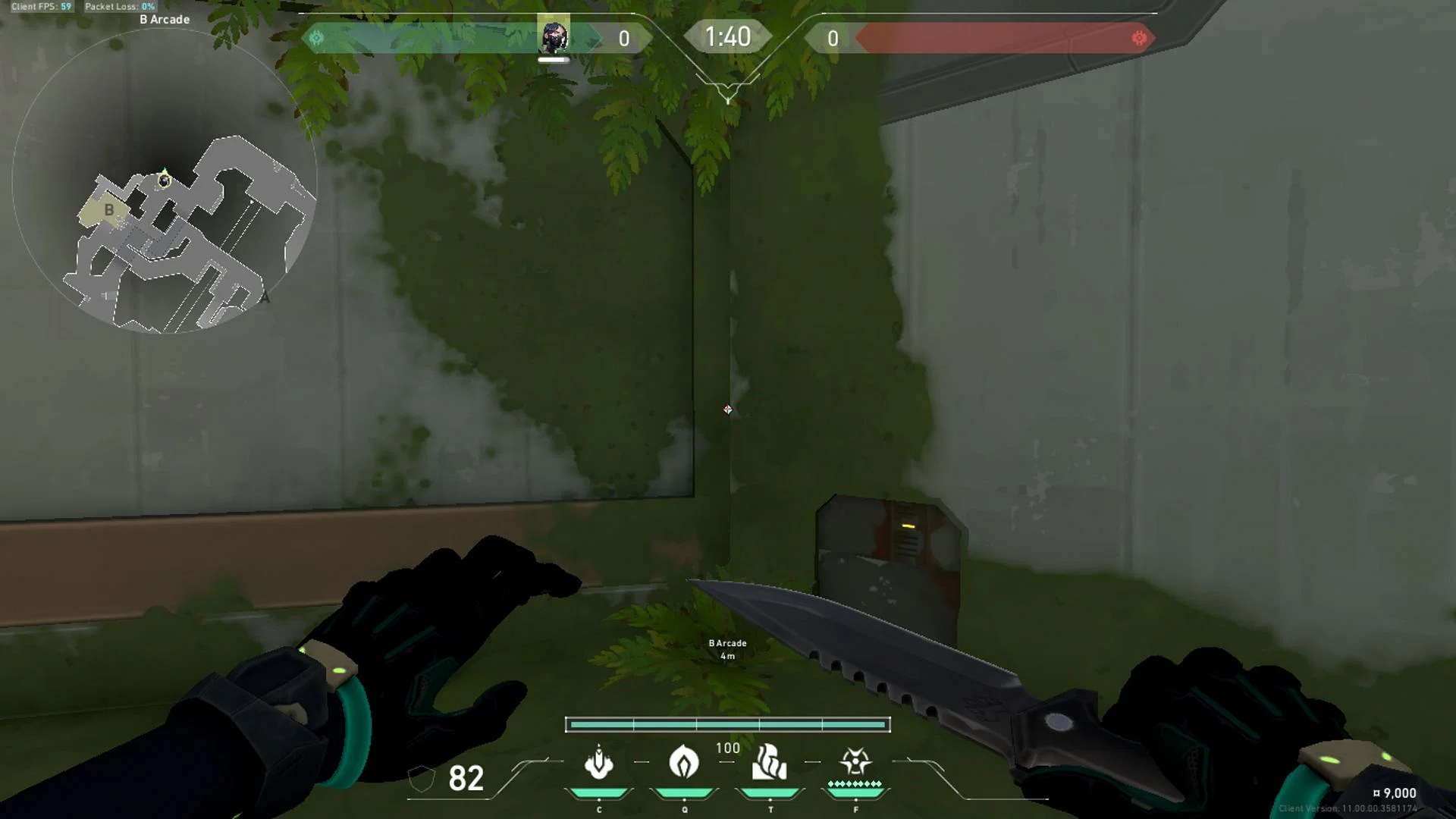 Stand in this corner near the boxes in B Arcade (Image via Riot Games)