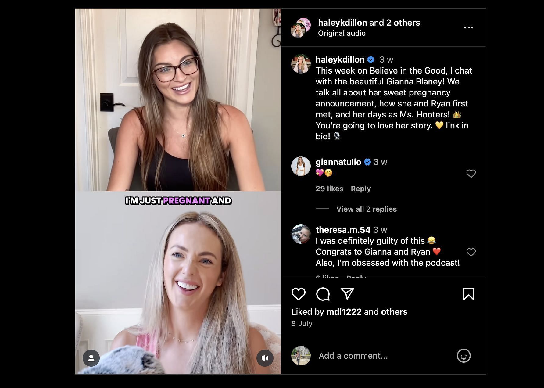 Gianna Tulio and Haley Dillon discuss the former&#039;s pregnancy experience. Source: @Instagram/believeinthegoodpod