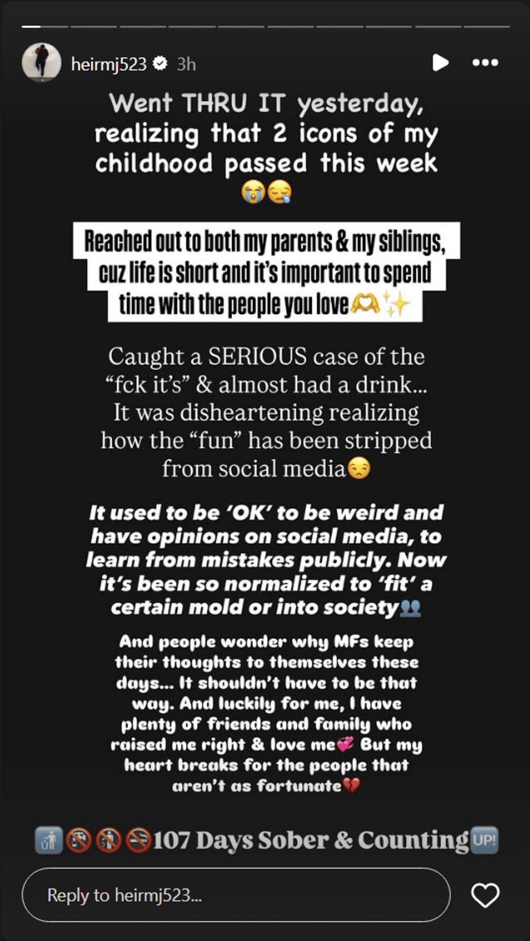 Marcus Jordan&#039;s IG story message (@heirmj523/IG)