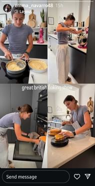 Emma Navarro bakes a cake.