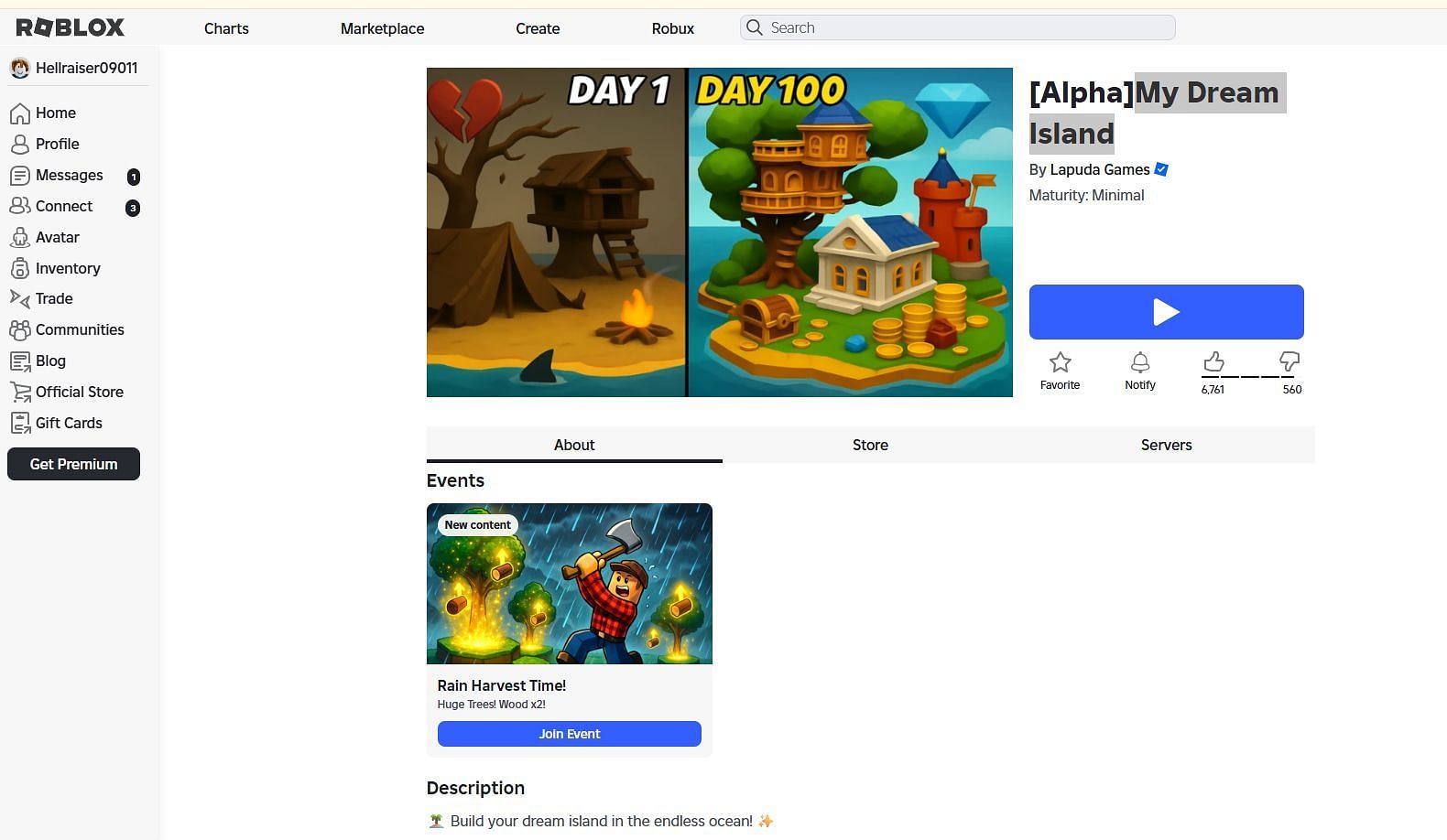The game&#039;s home page (Image via Roblox)