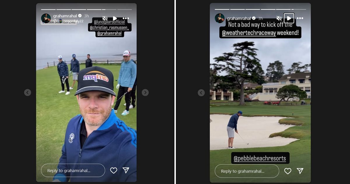 Graham Rahal plays golf alongside Christian Rasmussen and Conor Daly ahead of the Laguna Seca race - Source: via @grahamrahal on Instagram