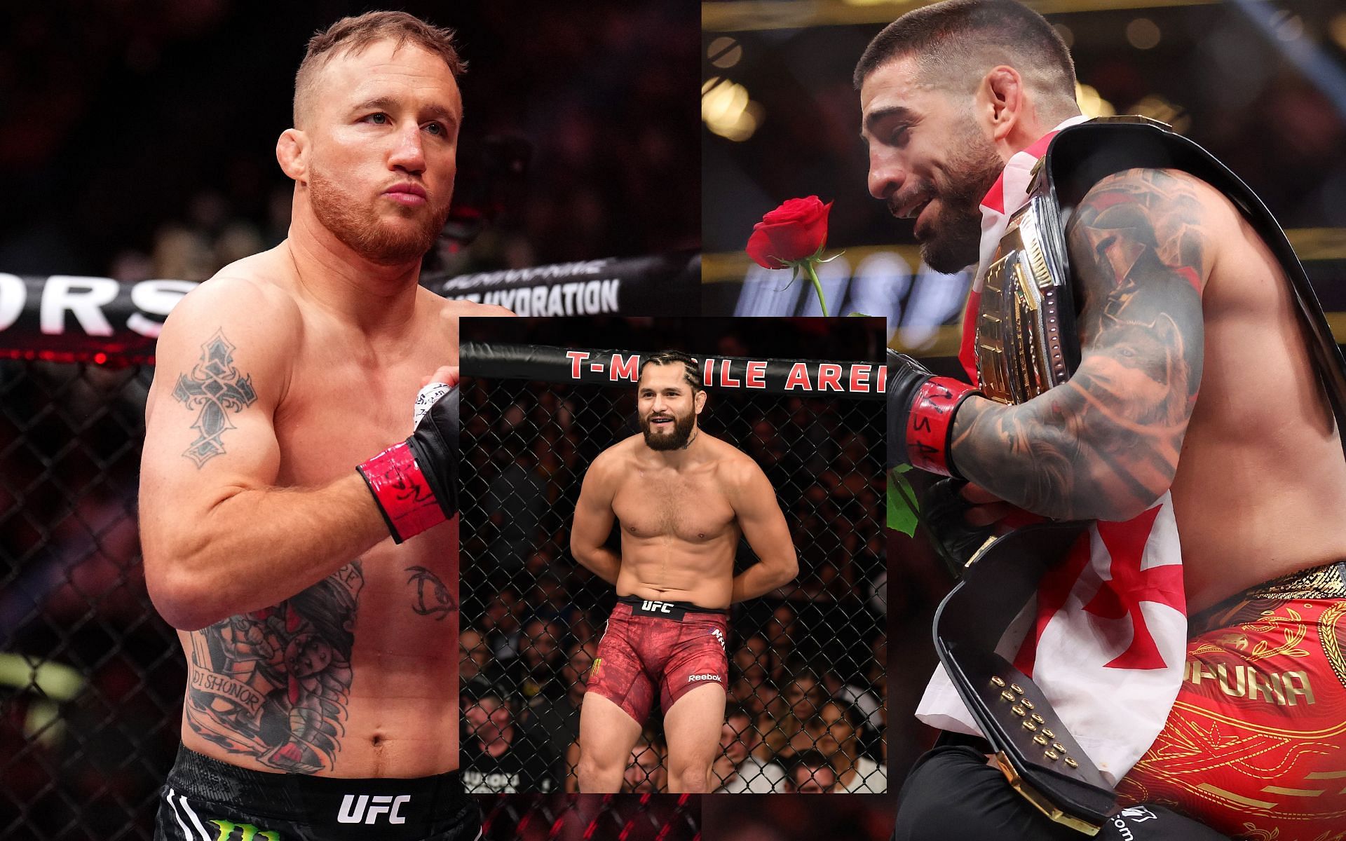 Jorge Masvidal (inset) warns Justin Gaethje (left) regarding clash with Ilia Topuria (right). [Images courtesy: Getty]