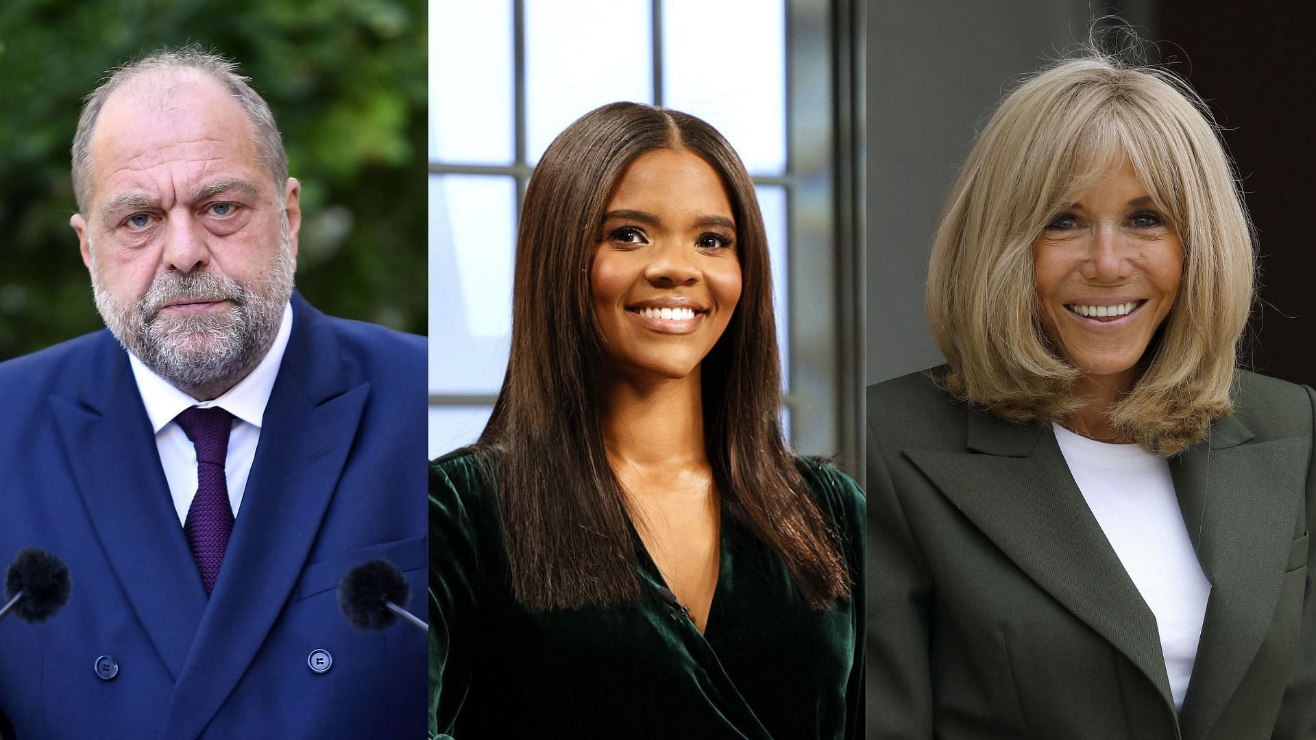 From L to R: Eric Dupond-Moretti, Candace Owens, and Brigitte Macron (Image via Getty Images) 