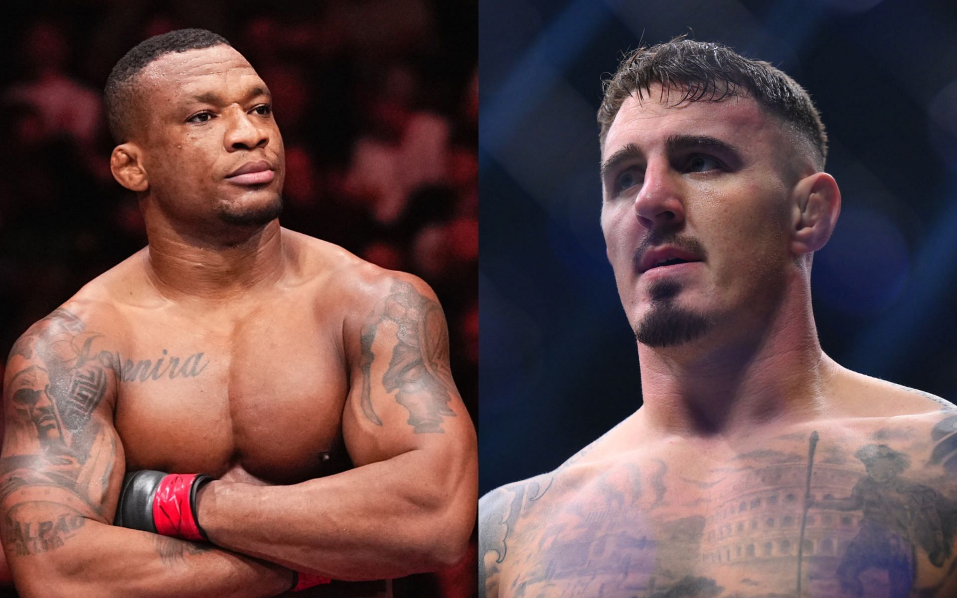 Jailton Almeida (left) previews possible Tom Aspinall (right) clash. [Image courtesy: Getty Images]