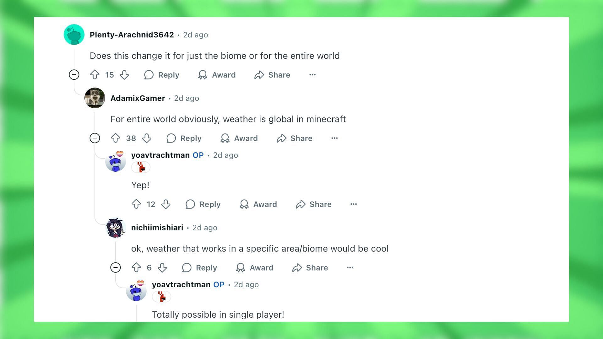 Redditors react to the weather changing mod (Image via Reddit)