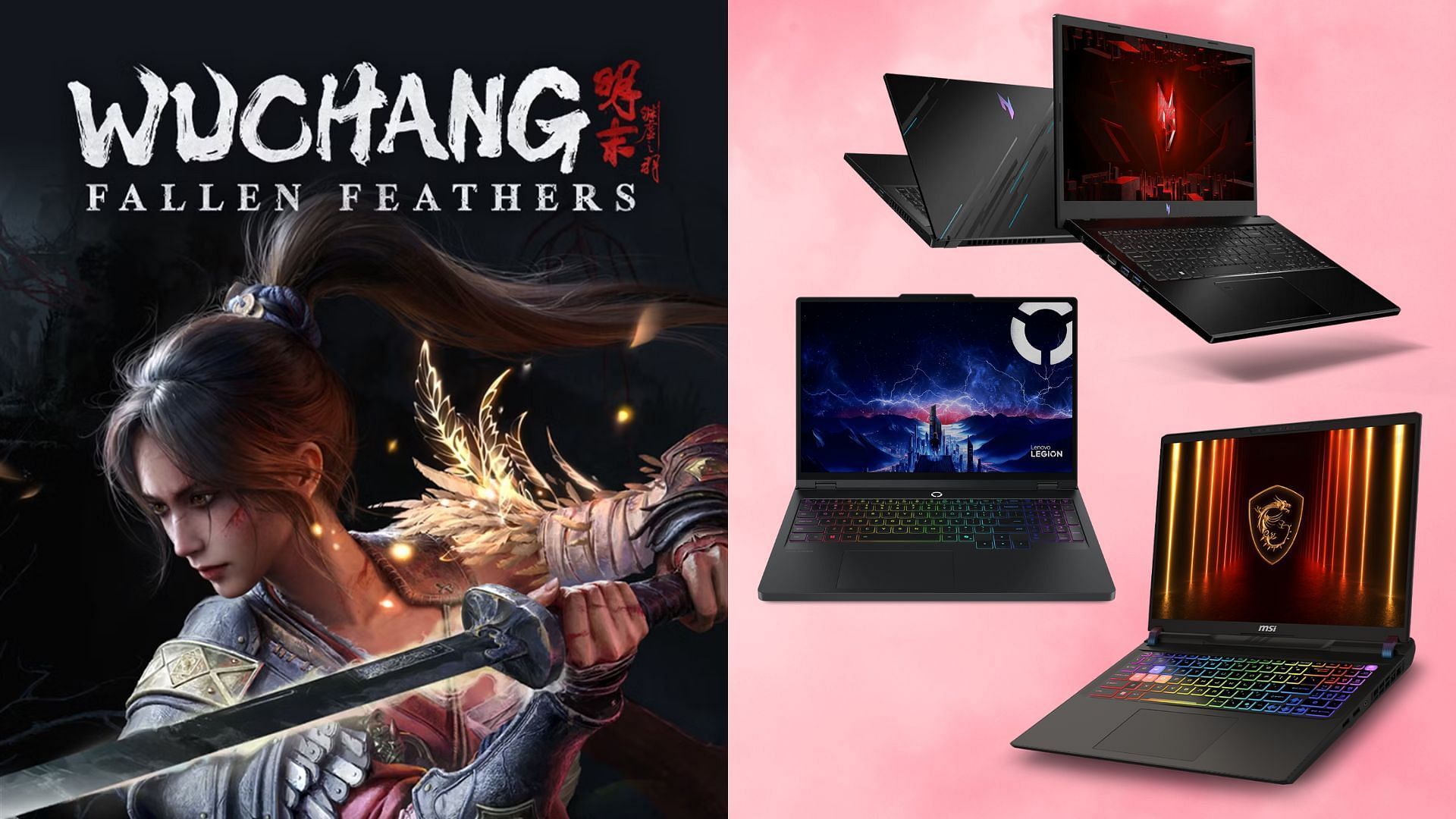 The best laptops for Wuchang: Fallen Feathers (Image via 505 Games, MSI, Lenovo, Acer)