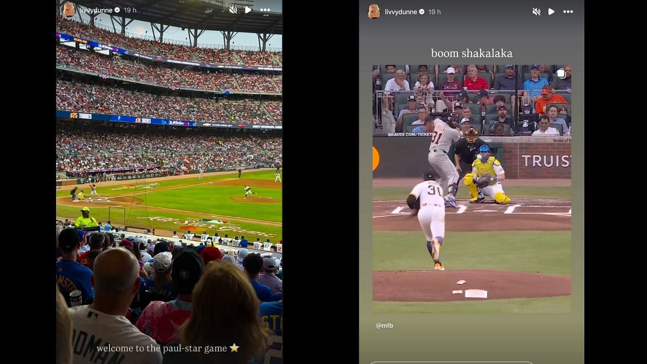 Screenshots of Olivia Dunne&#039;s Instagram stories (Images from - Instagram.com/@livvydunne IG Stories)