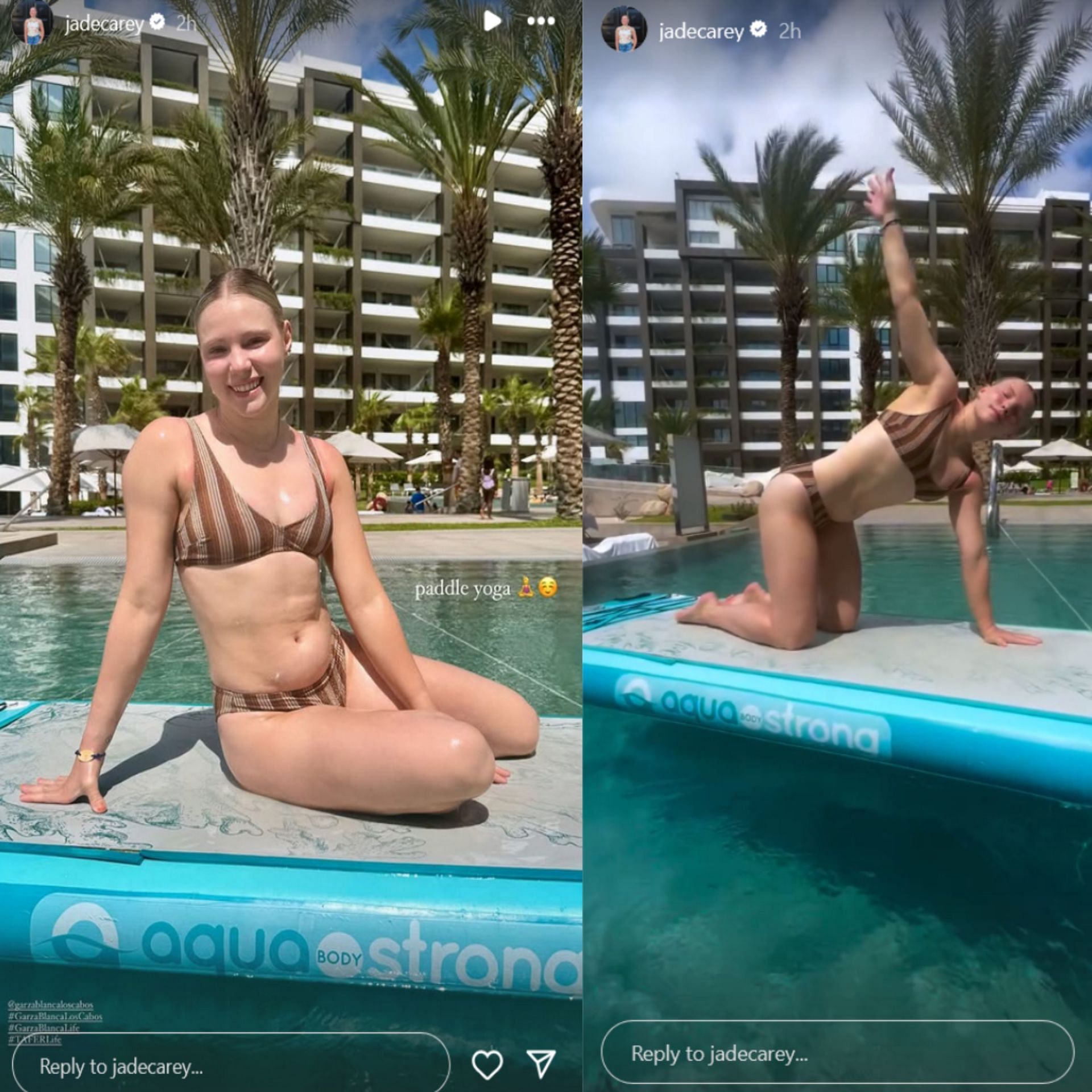 A snapshot of Jade Carey stories from her vacation. Instagram/ Jadecarey