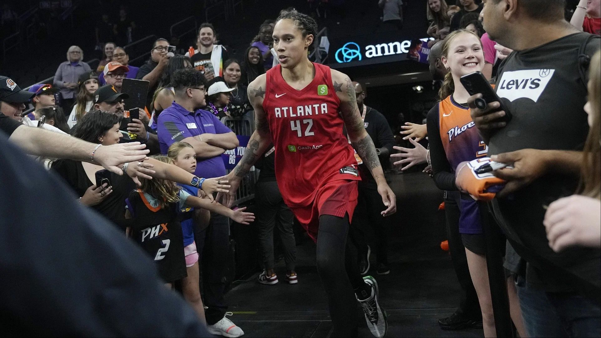 Brittney Griner licks her hand after dominating Phoenix Mercury in first game back on old stomping grounds. (Photo: IMAGN)
