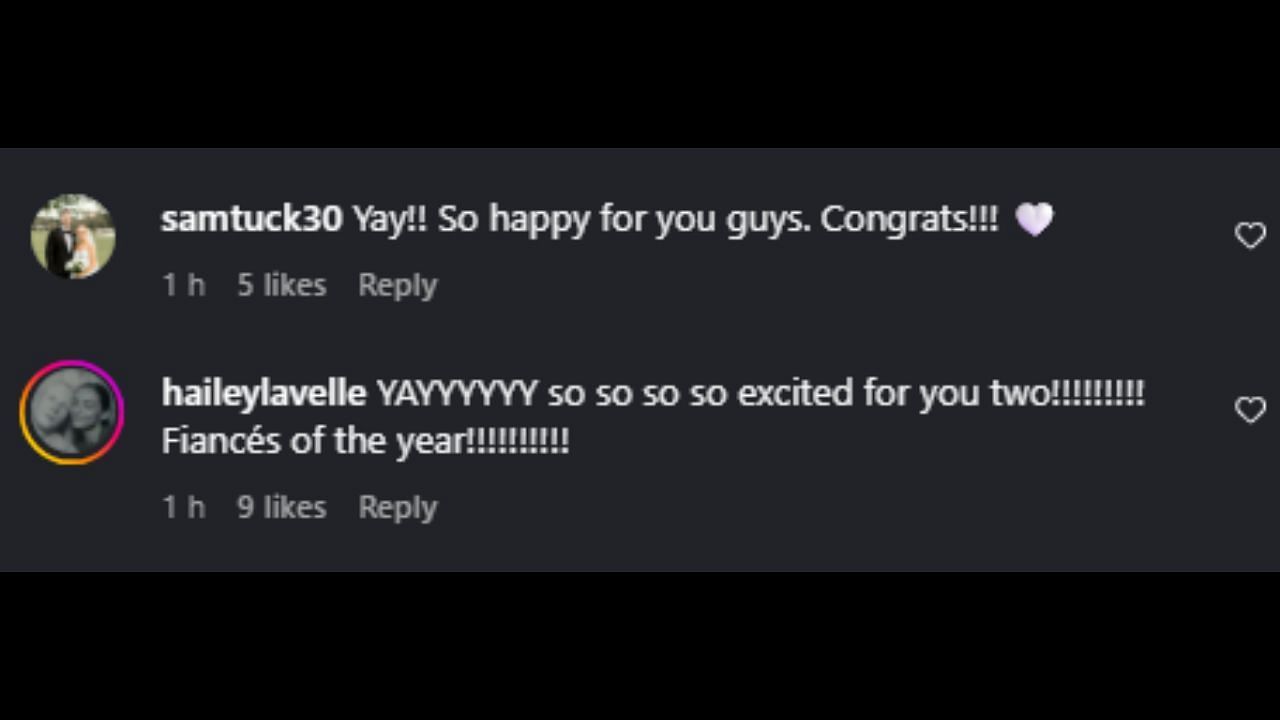 Screenshots of Samantha Tucker and Hailey Lavelle&#039;s comments on Julia DiTosto&#039;s Instagram post (Image from - Instagram.com/@jdittyy)