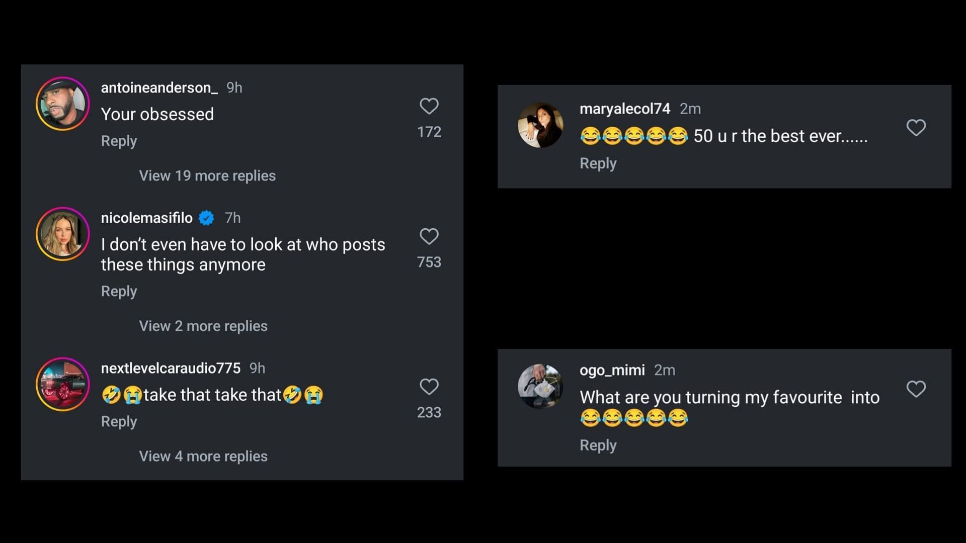 Online responses (Image via Instagram/50cent)