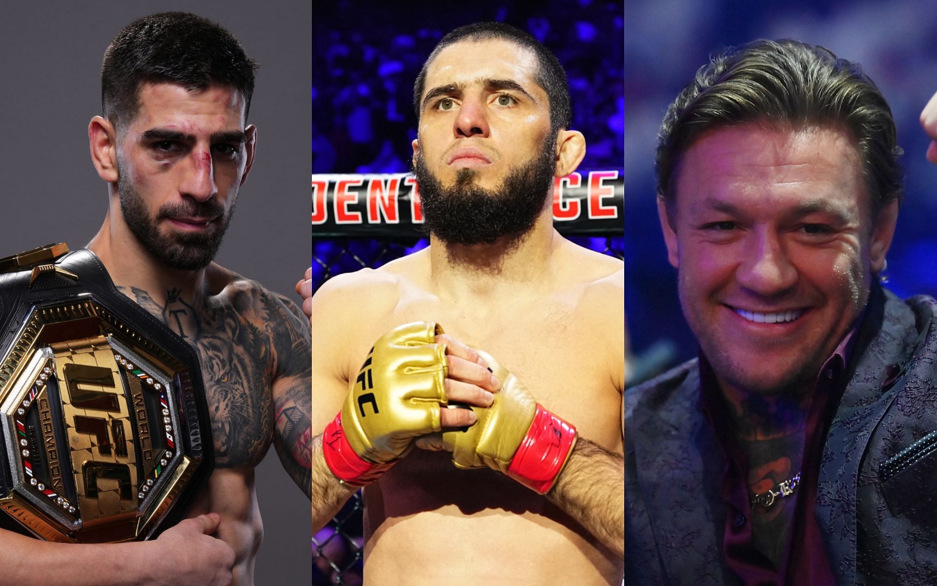 UFC icon on whether Islam Makhachev (middle) sees Ilia Topuria (left) being similar to Conor McGregor (right). [Image courtesy: Getty Images]