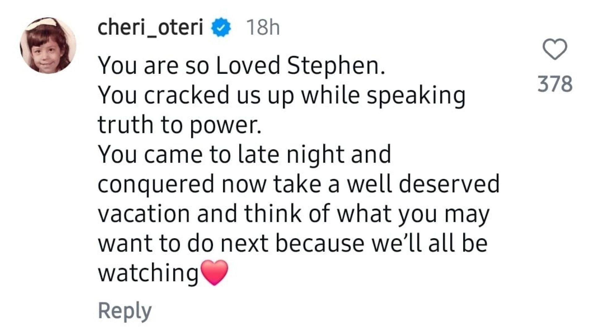Screenshot of a fan comment on the announcement (Image via Instagram/@colbertlateshow)