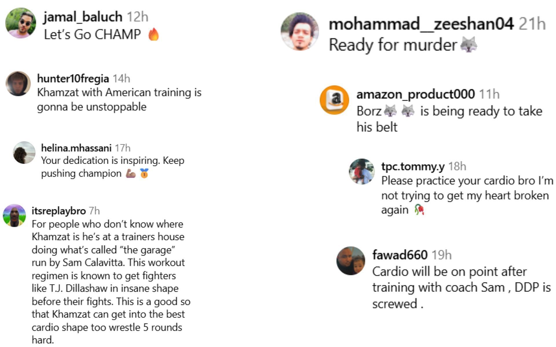 Fan reactions [Screenshots courtesy: @khamzat_chimaev on Instagram]