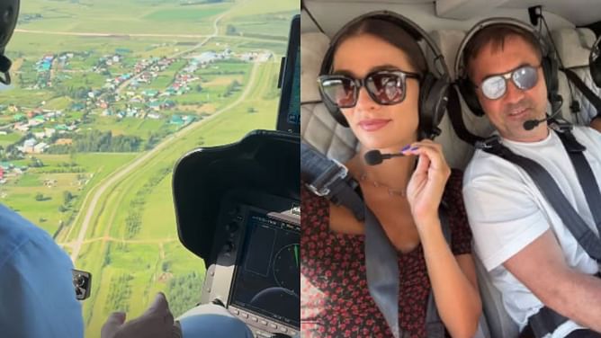Alex Ovechkin’s wife Nastasiya takes a helicopter ride in Minger, Tatarstan in the offseason