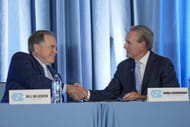 North Carolina Tar Heels' new head coach Bill Belichick (L) shakes hands with athletic director Bubba Cunningham. Source: Imagn