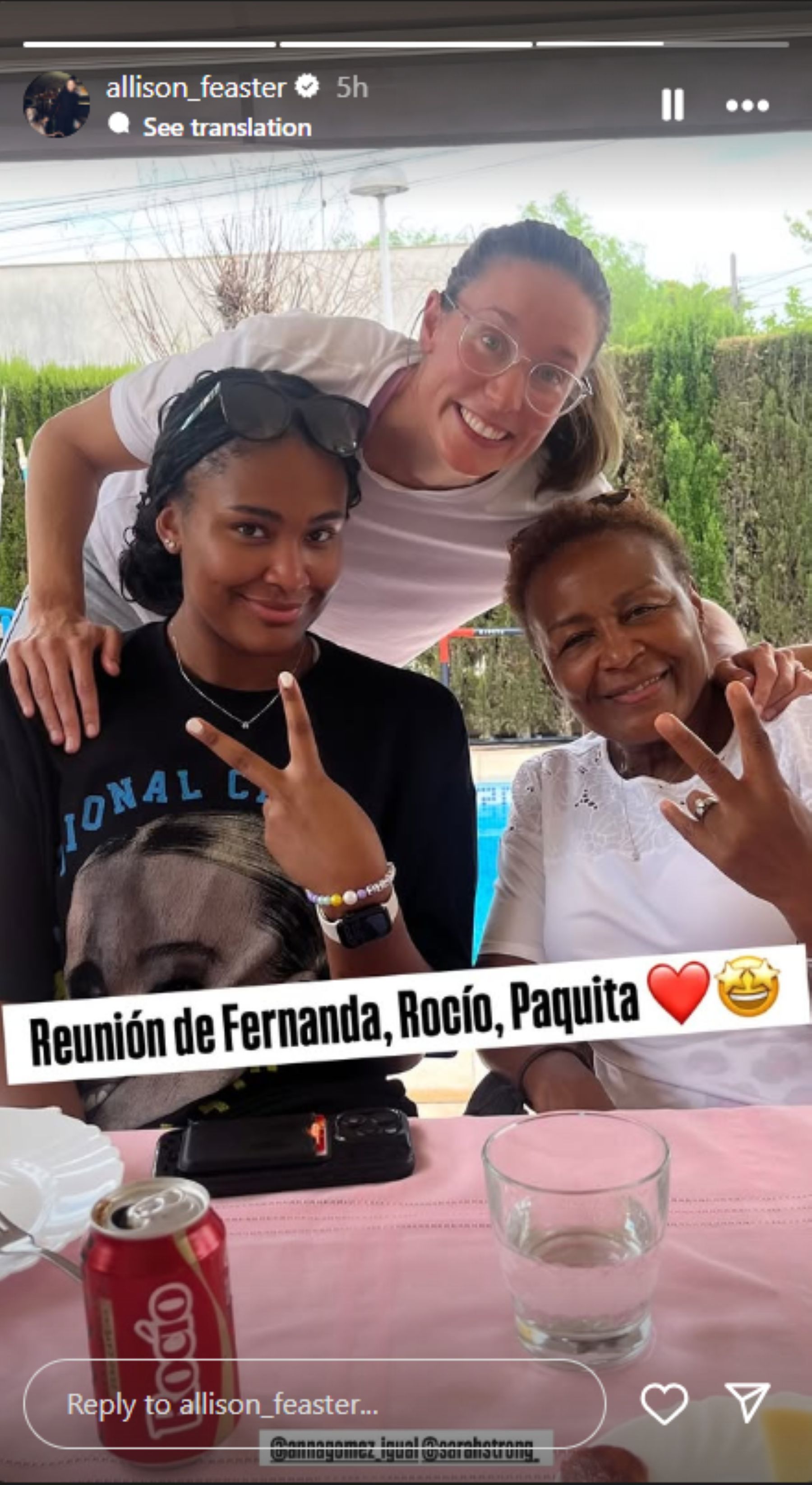UConn star Sarah Strong&#039;s mom, Allison Feaste,r sharesa  wholesome snap and a message in Spanish from a get-together (Image via Instagram @allison_feaster)