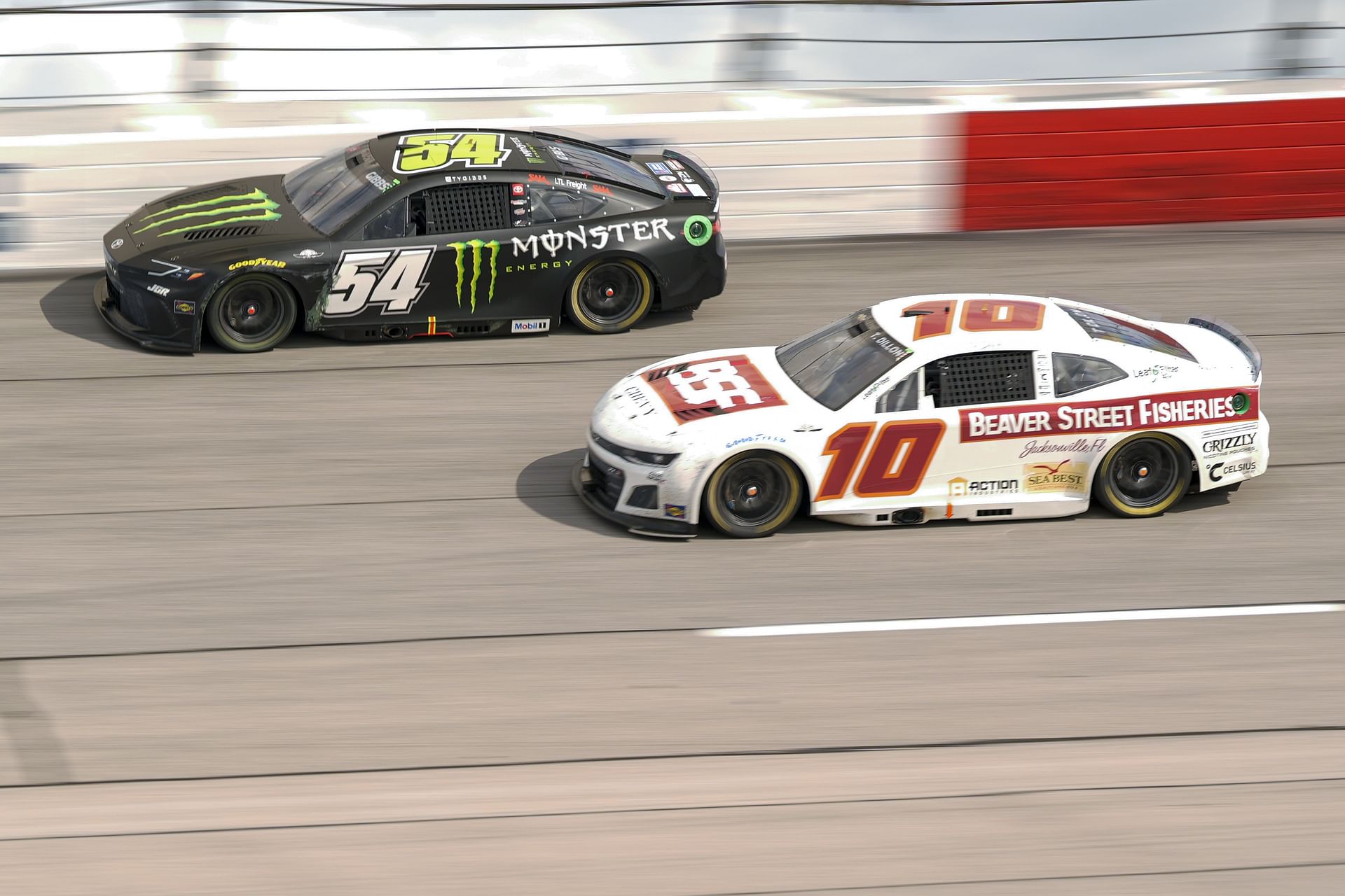 NASCAR Cup Series drivers Ty Gibbs (54) and Ty Dillon (10) during the Goodyear 400. Source: Imagn