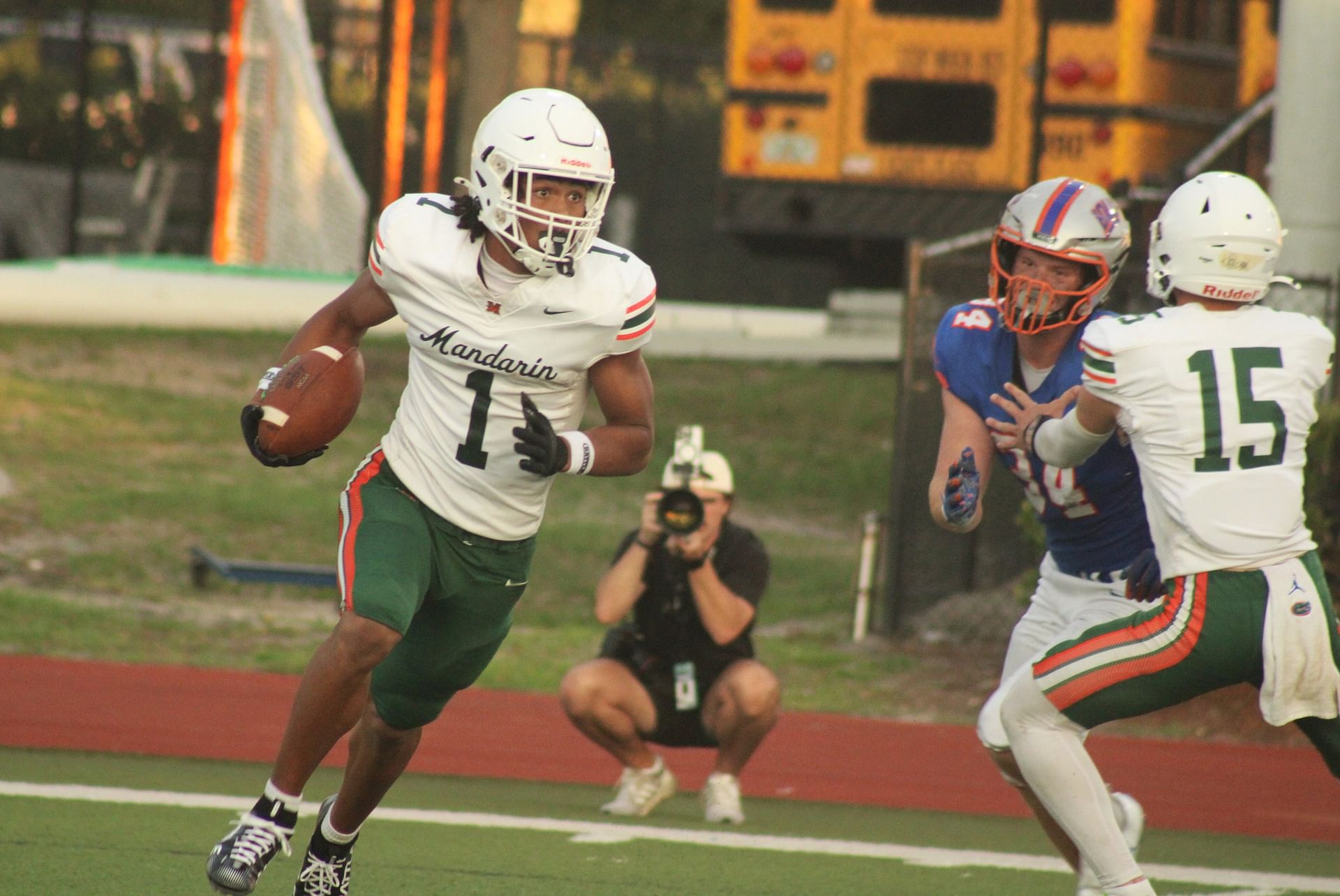 WR Brysen Wright (L) in action for Mandarin - Source: Imagn