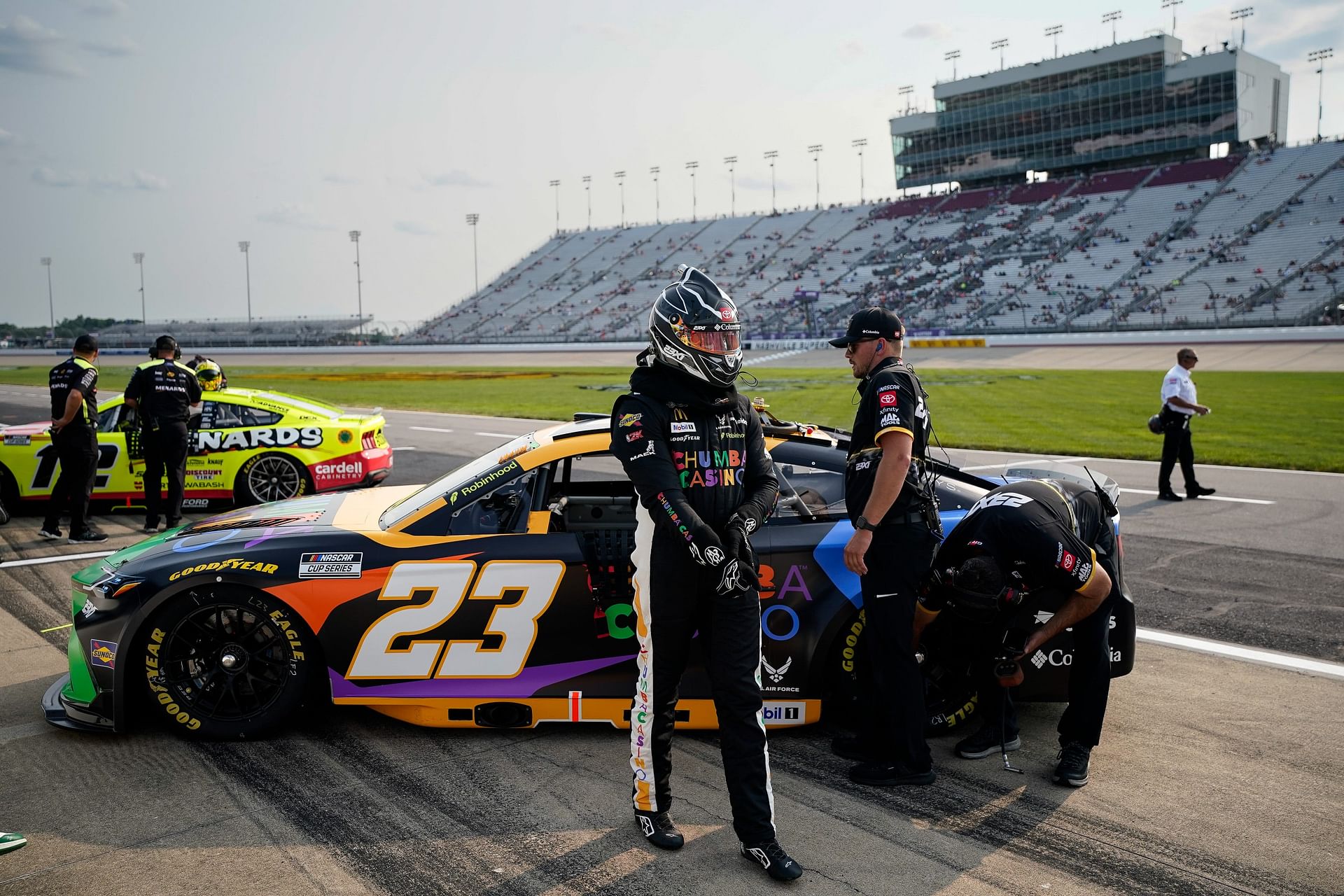 Bubba Wallace (23) after the Cracker Barrel 400 qualification at Nashville Superspeedway. Source: Imagn