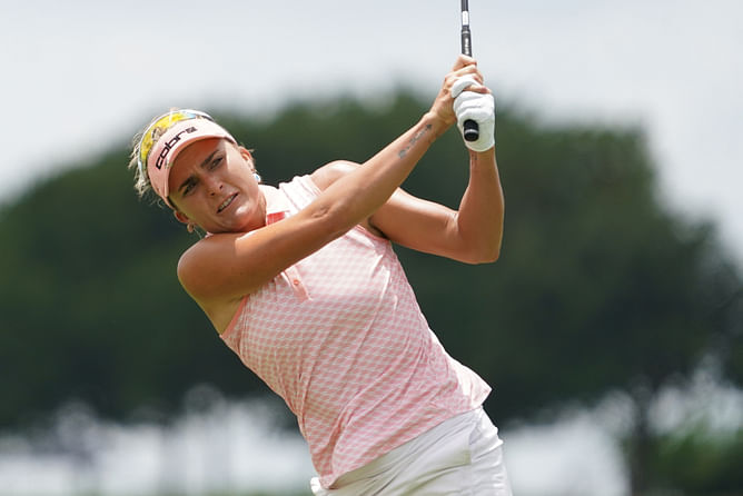 Lexi Thompson opts for $45.49 light‑blue polo at New Jersey golf event