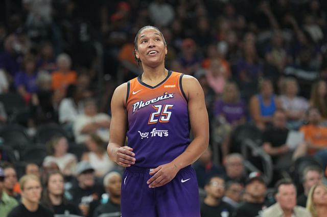 Jun 27, 2025; Phoenix, Arizona, USA; Phoenix Mercury forward Alyssa Thomas (25) looks on against the New York Liberty during the second half at Footprint Center. Mandatory Credit: Joe Camporeale-Imagn Images - Source: Imagn